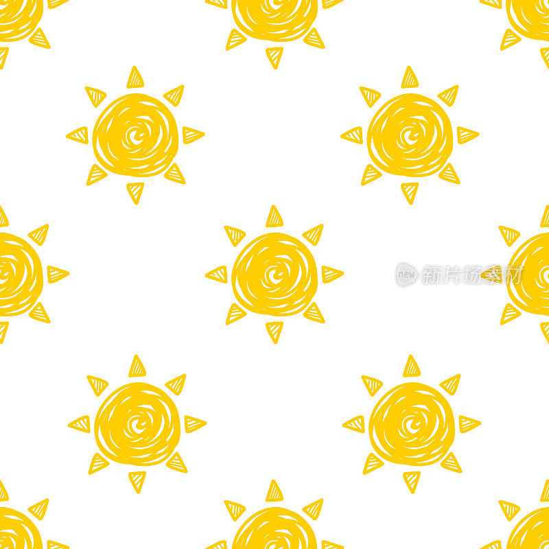 Sun seamless pattern on white background.